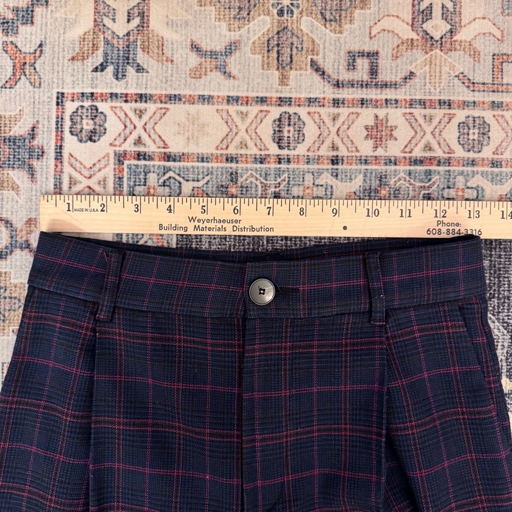 ZARA High-Waist Plaid Checker Trousers Blue & Pink Full Length 32” Inseam XS - Picture 12 of 15